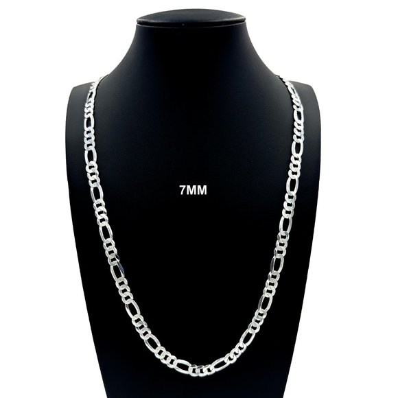 Real 925 SOLID Sterling Silver 7mm Figaro Link Chain Necklace 22" inch